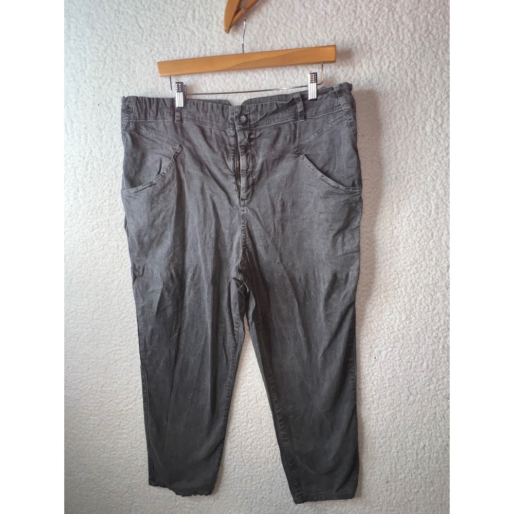 Amadi Gray Twill Tapered Trousers High Rise Notched Back Waist Women XL USA Made